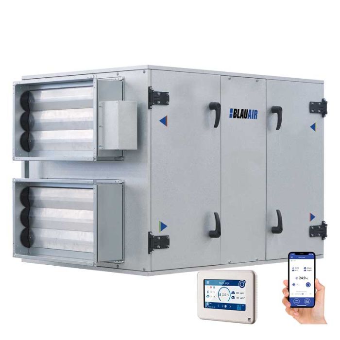 Blauair Horizontal Heat Recovery Air Handling Unit Commercial with Thermal Wheel - Water Heater - Built-In Controls - Right Handed