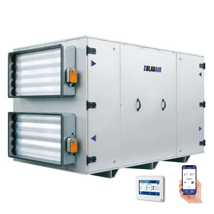 Blauair Horizontal Heat Recovery Air Handling Unit Commercial with Counterflow Core - Electric Heater - Built-In Controls - Left Handed