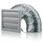 Grey Blauberg Cooker Hood Round Duct Kit - Back Draught Shutter Vent Extractor Fan - 100mm 4"